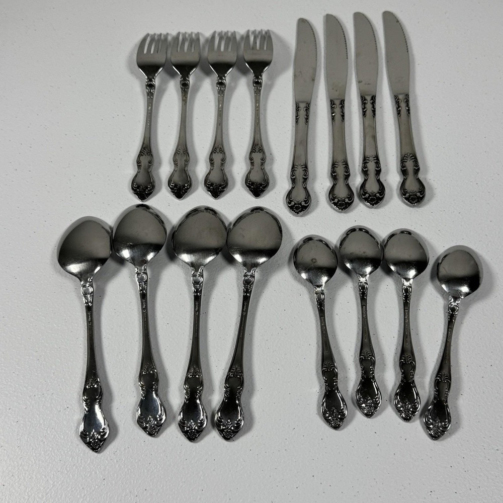 Easterling Valhalla Stainless Flatware Set 16 Pieces Fork Knife Spoon Vintage - Picture 2 of 5
